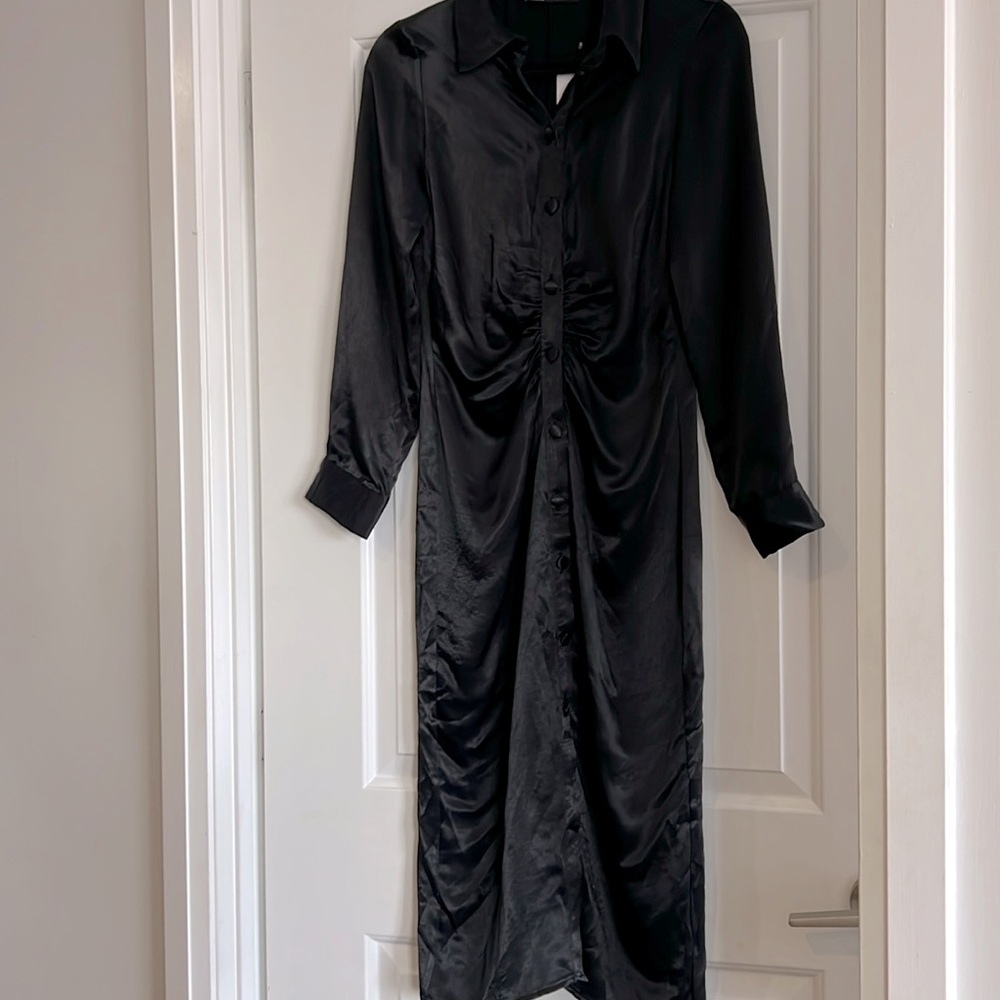 Zara Black Long Sleeve Shirt Dress